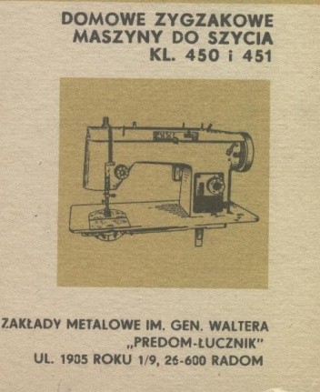 Domowe zygzakowe maszyny do szycia kl. 450 i 451 - praca zbiorowa