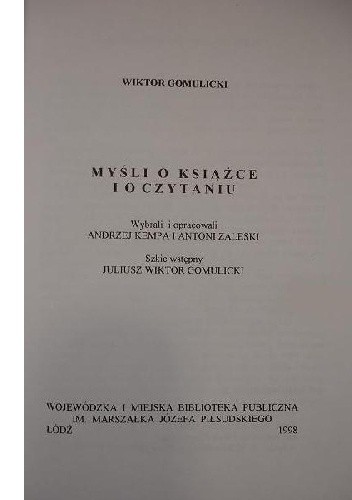 Myśli o książce i o czytaniu - Wiktor Teofil Gomulicki
