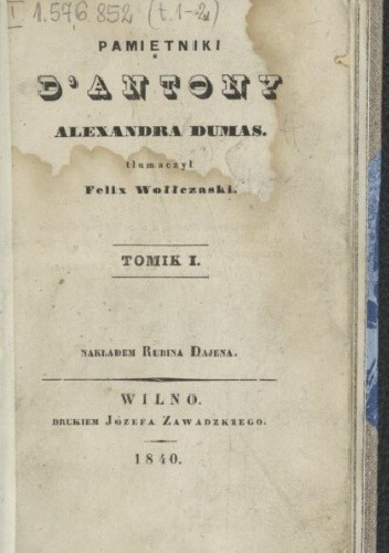 Pamiętniki D'Antony - Aleksander Dumas (ojciec)